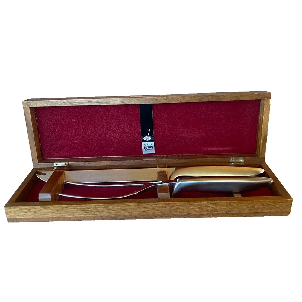 Vintage GERBER Legendary Blades 2 Pc Carving Set: Walnut Box Ron / Little Snick